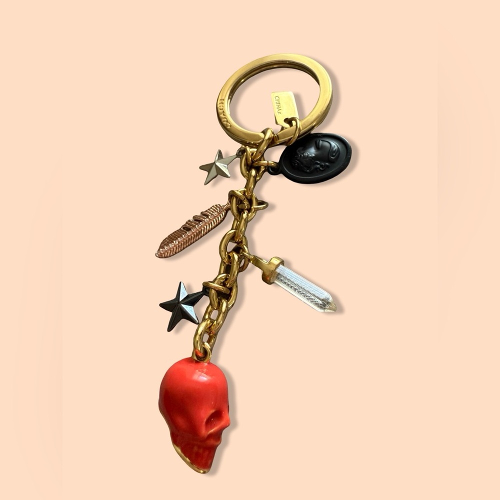 Coach Gold and Orange Skull Charm Keychain